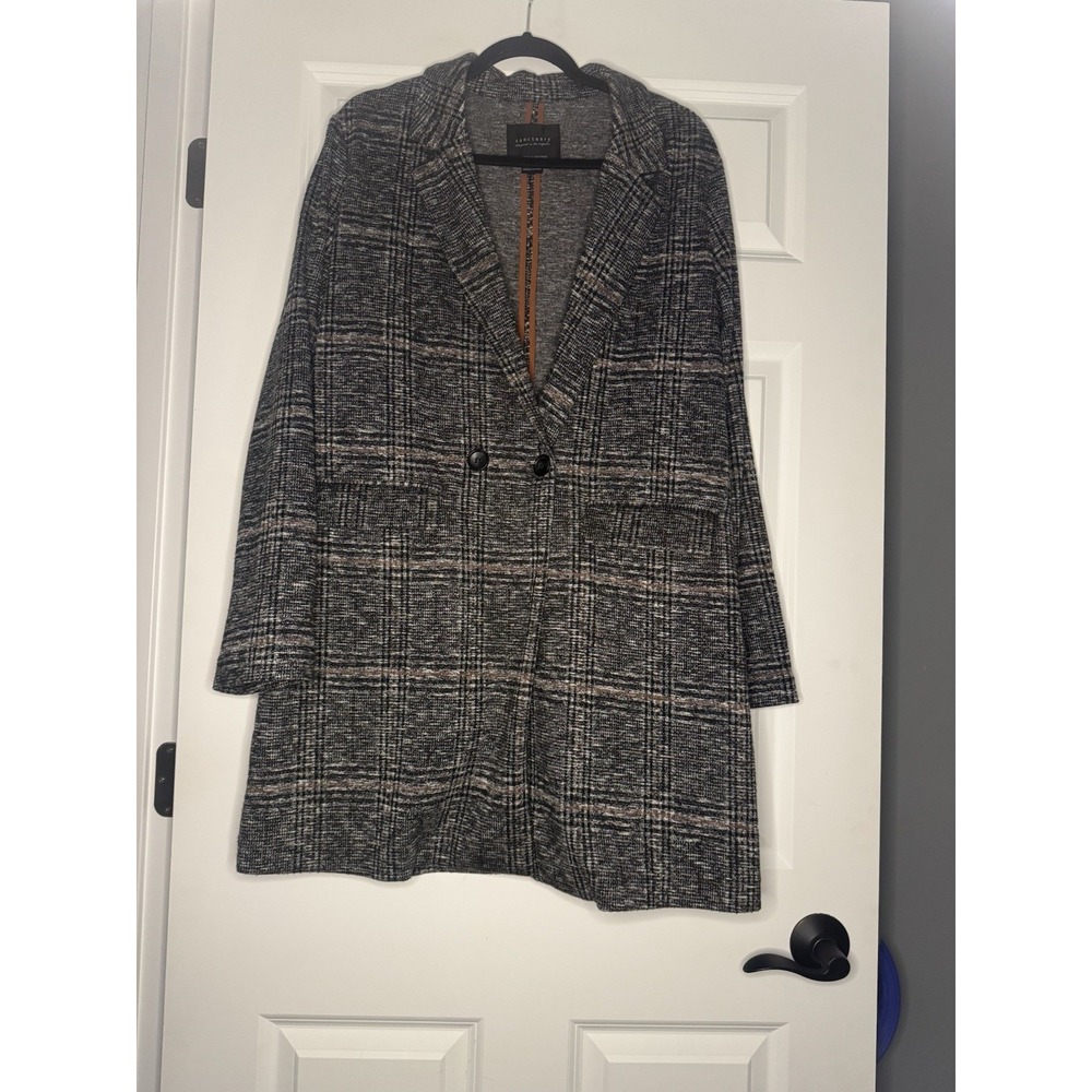 Sanctuary Carlyle Plaid Coat Large Black White Brown